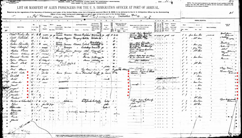 Reuber Family immigration record
